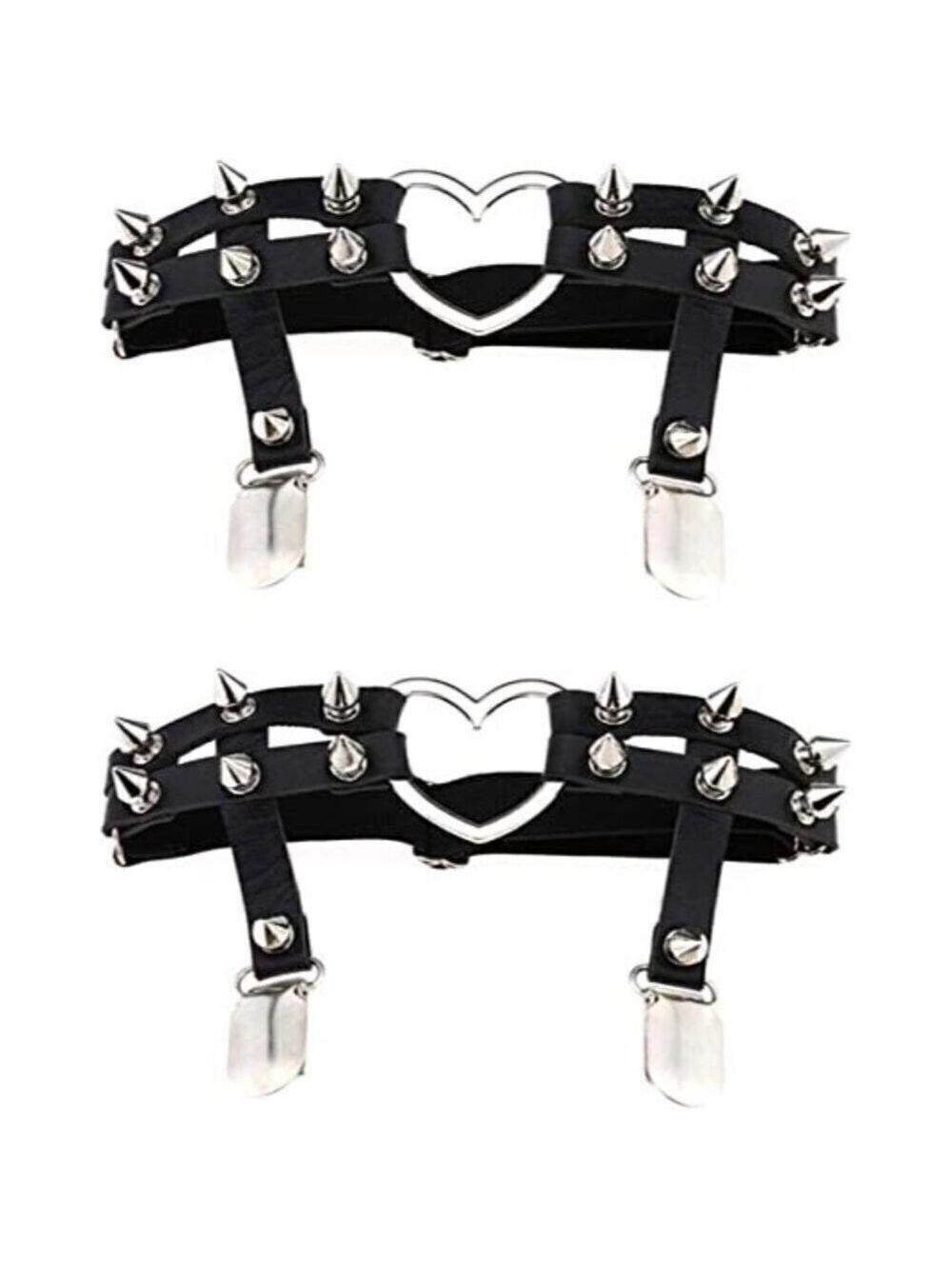 𝅺GOTHIC Black Heart Studded Garters Leather Leg Ring Elastic Punk Adjustable NWT
